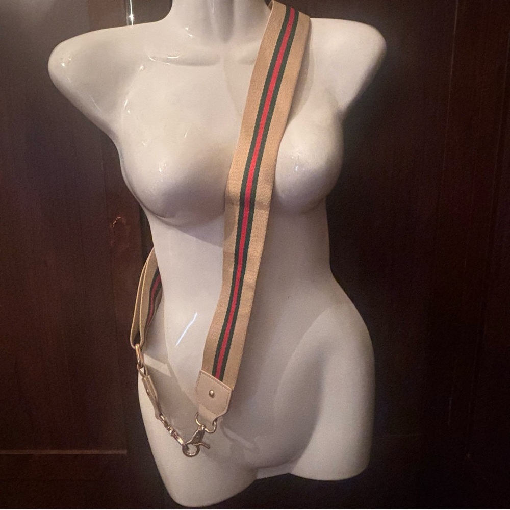 Beige Red and Green Striped Crossbody or Shoulder Strap